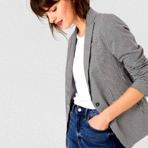 The Limited Wool Blend Blazer Black and White Houndstooth Jacket size Medium - Picture 3 of 12